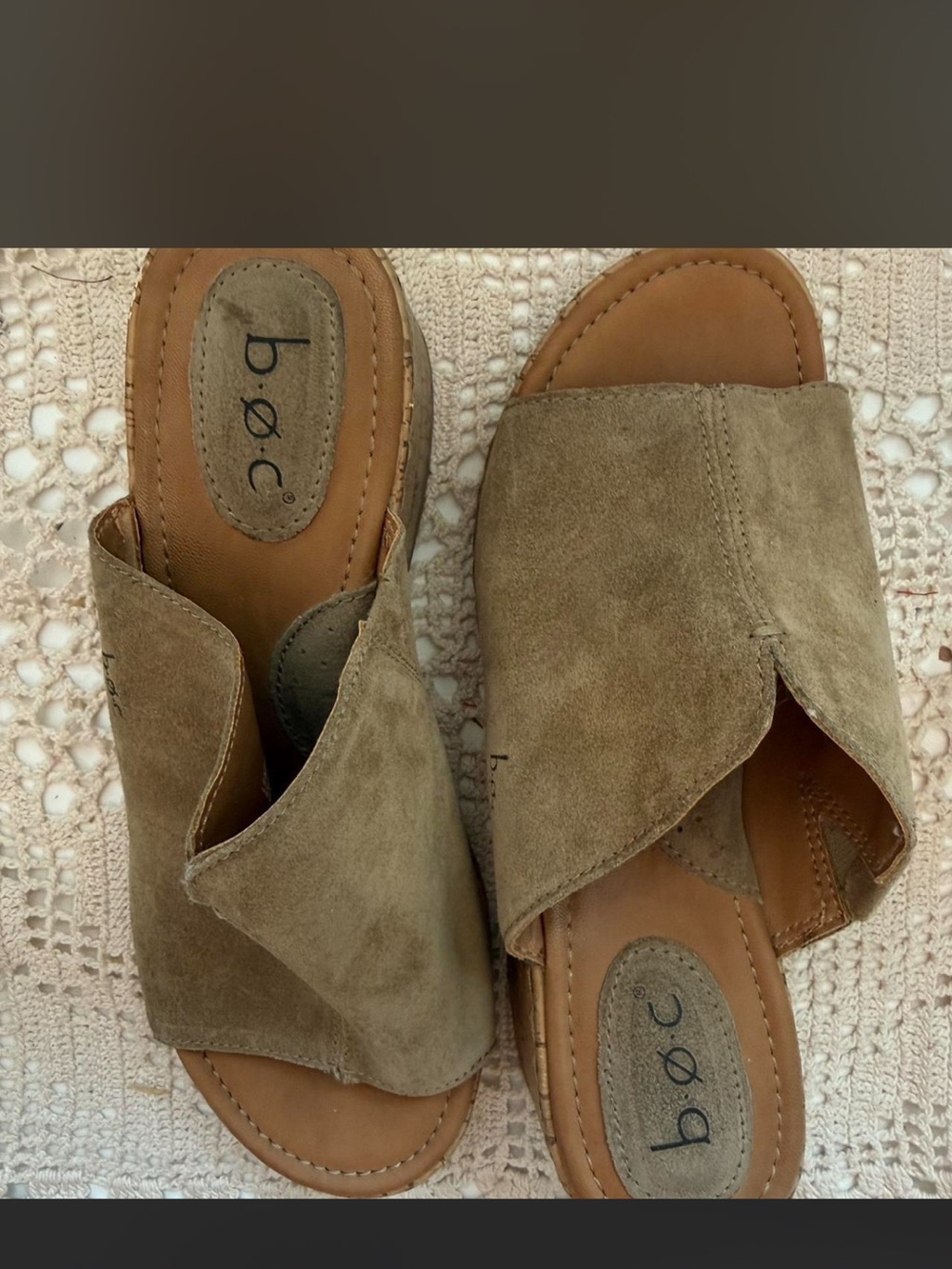 b.o.c. Olive Green Suede Crossover Slide Mules